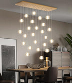 24-Lights Modern Crystal Rectangular Chandelier LED Raindrop Ceiling Pendant Light Crystal Lighting Fixture for Living Room Hotel Staircase Hallway Foyer Entryway Bedroom Gold