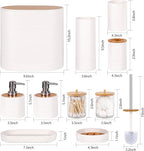 Bathroom Accessory Set,10 PCS White Bathroom Accessories Set with Trash Can, Toothbrush Holder, Soap Dispenser, Toothbrush Cup, Vanity Tray, Soap Dish, Toilet Brush, Qtip Holders