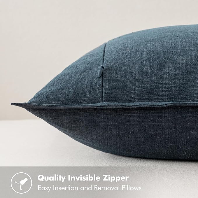 MIULEE Decorative Linen Euro Sham Pillow Covers 24x24 Navy Blue Boho Farmhouse Neutral Couch Throw Pillows for Bed Pack of 2 Accent Coastal Modern Pillowcase Summer Sofa Livingroom Home Decor