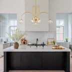 Modern Sputnik Light Fixture 8 Lights Luxury Gold Chandelier Large L41” Mid Century Clear Glass Globe Ceiling Pendant Light for Foyer Staircase Living Dining Room Kitchen