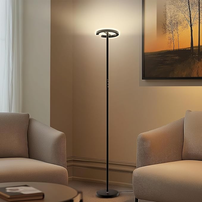 GLOWRIUM-H3B Floor Lamp for Bedroom, 71 Inch Bright LED Modern Corner Lamp with Remote, 4 Color Temperatures Tall Standing Reading Lamp with Timer for Bedroom, Stepless Dimmable, Rotatable Head