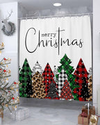 Merry Christmas Shower Curtain, Buffalo Plaid Xmas Tree Winter Forest Farmhouse Shower Curtains Set with Hooks, Red Green Waterproof Fabric Bathroom Curtains Decor Home Accessories,72 X 72 Inch Long