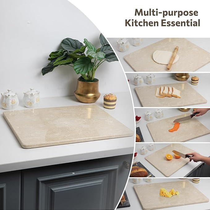 Natural Marble Cutting Board For Kitchen, 16 x 20 Inch Marble Slab Pastry Board With Non-Slip Feet For Baking, Cheese, Charcuterie, Chocolate, Beige