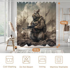 Squirrel Soldier with a Gun War Theme Bathroom Bathtubs Fabric Shower Curtain Cool Animal Shower Curtain Set with 12 Hooks 72x72 inch Polyester Machine Washable, Grey and Black