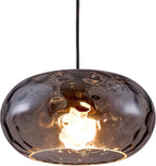 Smoked Grey Glass Pendant Lighting, 11" Hammered Lampshade Hanging Lamp, 1-Light Matte Black Chandelier for Dining Living Room Kitchen Island