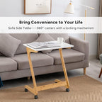 Nnewvante TV Tray, Sofa Side End Laptop Table with Wheels, Desk Snack Tray for Small Spaces Living Room and Bedroom, 23.5 Inch x 15.8 Inch (Standard with 360° Casters, Bamboo/White)