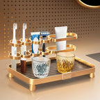 YUPER Bathroom Countertop Organizer, Vanity Organizer With Makeup Brush Holder, Countertop Tray for Skincare, Perfume, Cosmetics, Toothbrush, Toothpaste, Mouthwash