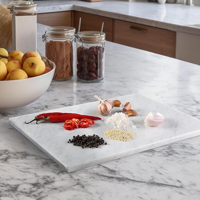 Koville Italian Carrara Marble Cutting Board for Kitchen, 16x12inch Large Hand Crafted Marble Slab for Cheese, Charcuterie, Pastry Board - Wedding Gift, House Warming Gift