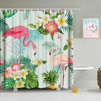 Pink Flamingo Shower Curtain Tropical Floral Leaves Green Summer Shower Curtains for Bathroom Waterproof Polyester Fabric Bath Curtain 72 x 72 Inch with 12 Plastic Hooks