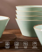 Famiware Saturn Dinnerware Sets, Plates and Bowls Sets for 4, 12 Pieces Stoneware Dish Set - Chip and Scratch Resistant, Microwave and Dishwasher Safe Tableware Set, Light Green with Rim