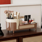 Rotating Makeup Organizer Countertop,Large Capacity Makeup Organizers for Vanity,2 in 1 makeup storage organizer for Bathrooms,Cosmetic Display Case (Coffee)