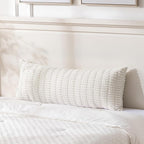 Fancy Homi Cream Boho Long Body Lumbar Decorative Throw Pillow Cover 14x36 Inch for Bed Couch Bedroom Bench, Soft Corduroy Rectangle Solid Pillow Case 35x91 cm, Rustic Farmhouse Room Decor