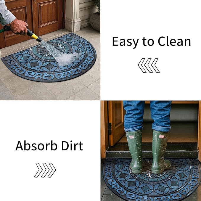 Door Mat Welcome Mat, Heavy Duty Outside Door Mat 23.6 x 35.4 Inch Round Front Door Rug Doormat for Entrance Home Non-Slip Rubber Rug for Front Door, Entryway, Patio (Blue)