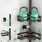 HEVEL Corner Shower Caddy Tension Pole, 4 Tier Adjustable Shower Organizer Corner 62-115 Inch, Rustproof Bathroom Shower Shelves for Bathtub Storage,Bronze