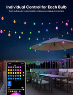 APPECK Smart Outdoor String Lights, 100ft Smart RGBW Outdoor Patio Lights with 30 LED Bulbs, Extendable, 111 Scene Modes, IP65 Waterproof Lighting for Outside, Halloween Decor, Compatible with Alexa