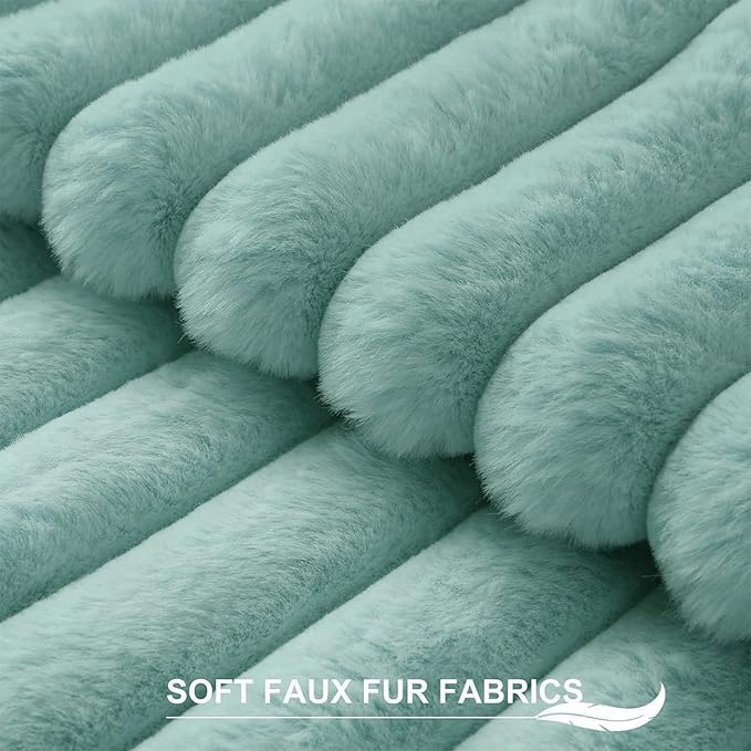 Pallene Faux Fur Plush Throw Pillow Covers 16x16 Set of 2, Luxury Soft Fluffy Striped Decorative Pillow Covers for Sofa, Couch, Living Room, Aqua