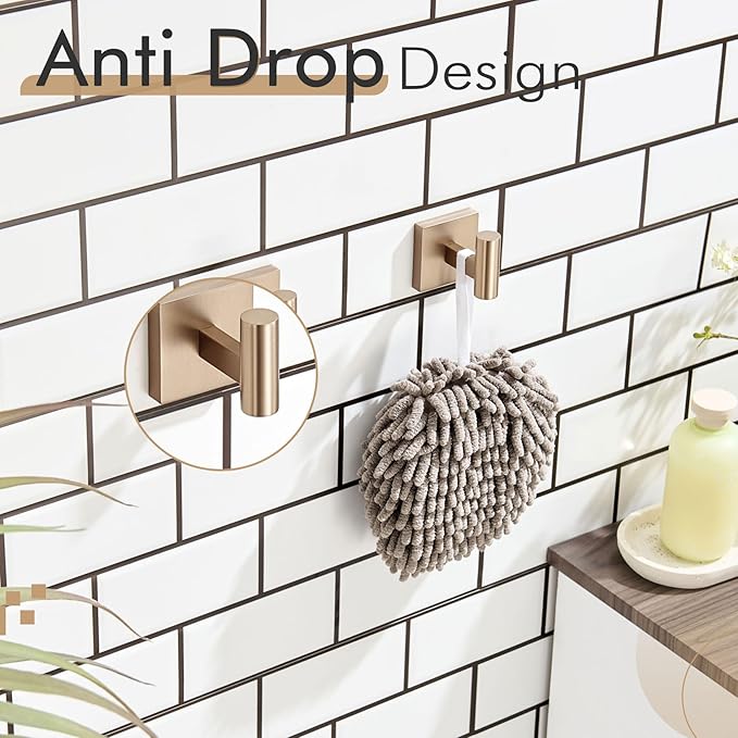 KOKOSIRI Robe Hooks for Wall Mount Bathroom Towel Hook, Coat Hooks Bath Storage Hardware 3 Pack Champagne Bronze Stainless Steel B1013CPG-P3