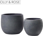 Olly & Rose Barcelona Ceramic Plant Pot Set 2 - Black Flower Pots 7" and 5.5" - Indoor & Outdoor Planters (Black)