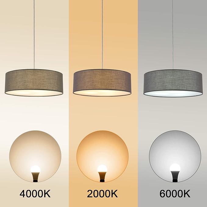 SomSom Modern Fabric Pendant Light, 15" Classic 3-Light Drum Ceiling Chandelier, Grey Drum Shade, Round Frosted Acrylic Diffuser, Lamps for Living Room