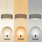 SomSom Modern Fabric Pendant Light, 15" Classic 3-Light Drum Ceiling Chandelier, Grey Drum Shade, Round Frosted Acrylic Diffuser, Lamps for Living Room