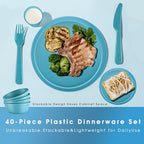 40-Piece Unbreakable Kids Dinnerware Set for Toddlers & Children, BPA-Free & Easy-Clean PP Plates and Bowls, Microwave & Dishwasher Safe, Complete Family Pack (Service for 8)
