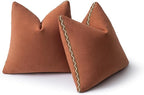 Decorative Neutral Linen Throw Pillow Covers 20x20 Inch Set of 2, Burnt Orange Boho Farmhouse Pillow Covers with Braid Fringe for Sofa Bed Modern Couch Pillow Cases for Organic Home Decor