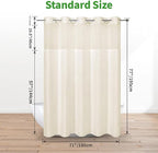 no Hook Shower Curtain and Liner Set，Boho Style with See Through Top Window, Cream Fabric Tufted Striped Textured Outer Curtain & Waterproof Inner Liner, Beige/Cream, 71Wx77H
