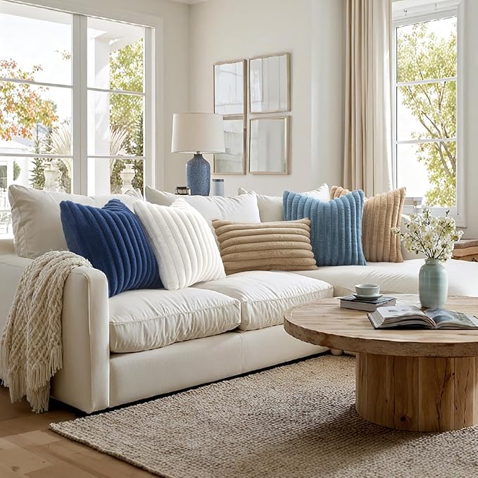 MIULEE Faux Fur Christmas Decorative Throw Pillow Covers 18x18 Inch Set of 2, Modern Spring Home Decor Soft Plush Couch Pillows Cozy Fluffy Cushion Covers for Sofa Bed White