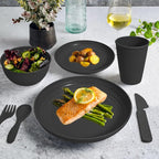 Wheat Straw Dinnerware Sets for 6 (42pcs), SGAOFIEE Unbreakable Dinnerware Set, Kitchen Plates and Bowls Set, Unbreakable Plastic Outdoor Camping Dishes, Dishwasher Microwave Safe, Black