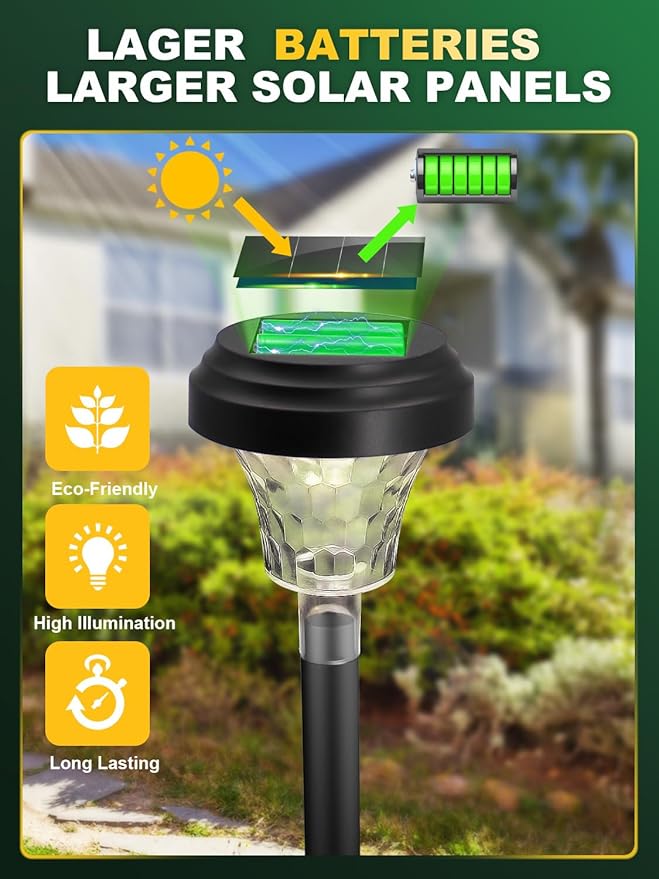 ROOR Ultra Bright Solar Pathway Lights, 12 Pack, Warm White, IP67 Waterproof, Modern Outdoor Garden Pathway Lights