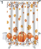 Vandarllin Fall Maple Leaves Shower Curtain, Thanksgiving Watercolor Pumpkins Shower Curtains Set with Hooks, Orange Waterproof Fabric Bathroom Decor Home Accessories,72 X 84 Inch Extra Long