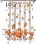 Vandarllin Fall Maple Leaves Shower Curtain, Thanksgiving Watercolor Pumpkins Shower Curtains Set with Hooks, Orange Waterproof Fabric Bathroom Decor Home Accessories,Stall 48 X 72 Inch
