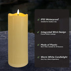 2pack 4"*10" Waterproof Outdoor Flameless Candles with Remote & Timer, Plastic Battery Operated LED Flickering Pillar Candles for Camping, Weddings, Ivory