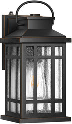 Exterior Lighting Fixtures, Black Porch Lights Outdoor with Gold Trim, Dusk to Dawn Porch Light with Seeded Glass, Aluminum Anti-Rust Waterproof Outdoor Wall Lantern for Houae, Garage, Doorway