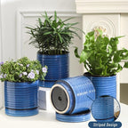 Hasense Ceramic Plant Pots, 4.6 Inch Succulent Flower Pots for Indoor Plants, Modern Glaze Planter with Drainage Hole and Saucer, Blue Mini Windowsill Tabletop Decor, Set of 4