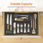 Lifewit Silverware Drawer Organizer, Expandable from 15.4 to 27 inches, Utensil Tray for Kitchen, Adjustable Cutlery Holder, Plastic Flatware Storage for Spoons Forks Knives, Extra Large, Black