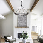 Black Wagon Wheel Chandelier 12-Light Farmhouse Chandelier for Living Room 38" Round Rustic Industrial Hanging Light Fixture for Dining Room Foyer Hallway Kitchen Island