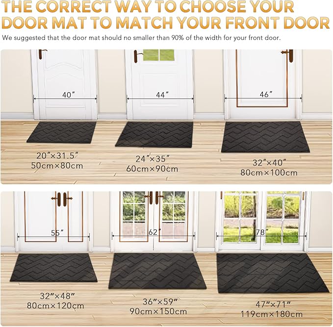hicorfe Front Door Mat Indoor Entrance,20"x31.5" Absorbent Dirt Resist Welcome Door Mats,Stain and Fade Resistant,Non Slip Backing Entry Mat Doormat for Entryway(Charcoal)