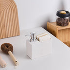 White Travertine Soap Dispenser with Sponge & Brush Holder – Hand & Dish Resin Soap Pump Bottle for Kitchen & Bathroom, 2-in-1 Countertop Organizer, with 2 Natural Sponges (Luxury Home Decor)