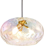 Large Glass Pendant Lighting, 14" Hammered Lampshade Hanging Lamp, 3-Light Brass Gold Chandelier for Dining Living Room Kitchen Island (Stained Glass Shade, 14 Inches)