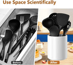 Utensil Holder Kitchen Utensil Holder for Countertop, Ceramic Cooking Utensil Holder for Kitchen Counter, Large Modern Spatula Holder Utensil Organizer Kitchen Decor, 6.5”H x 5.5”D White