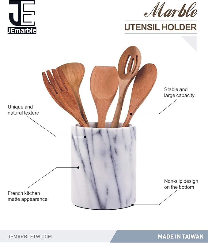 JEmarble Utensil Holder 5.5x6.5 inch(White) Crock Kitchen tools for Cooking Countertop Non-slip large capacity wine cooler