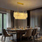 Alabaster Rectangle Chandelier, 40'' 76 PCS Natural Spanish Marble Linear Chandelier for High Ceiling, 4-Tiers Modern Luxury Large Brass Chandeliers for Dining Room, Kitchen Island (Bulbs Included)