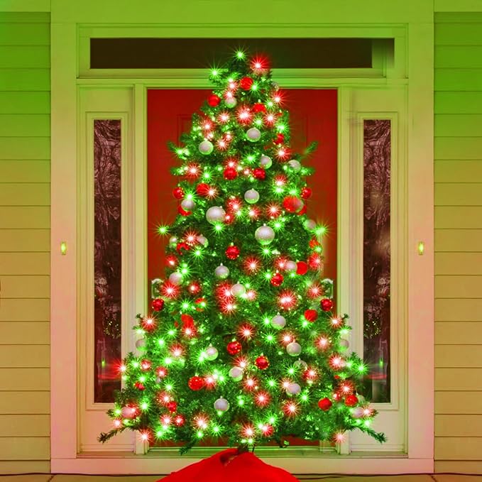250 LED Christmas Lights Outdoor,82ft Red and Green String Lights for Bedroom Clear Wire, 8 Modes Plug in Waterproof Fairy String Lights with Timer Memory for Tree Christmas Halloween Decorations