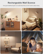 Battery Operated Wall Sconce with Remote Control, Rechargeable Wall Lights for Bedroom,Wood Wall Light Dimmable,Cordless Wall Mount Lamp with 3Color Temperature for Bedroom,Bedside Reading