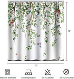 Green Leaves Birds Shower Curtain Hanging Vine Plant with Floral Shower Curtains for Bathroom Waterproof Polyester Fabric Bath Curtain 72 x 72 Inch with 12 Hooks