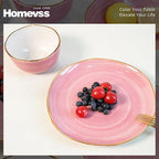 Highland 16-Piece Dinnerware Set Service for 4, Organic Shape Stoneware Plates and Bowls Set, Scratch Resistant, Microwave and Dishwasher Safe, Speckled Effect Handcrafted, Swirl Pink