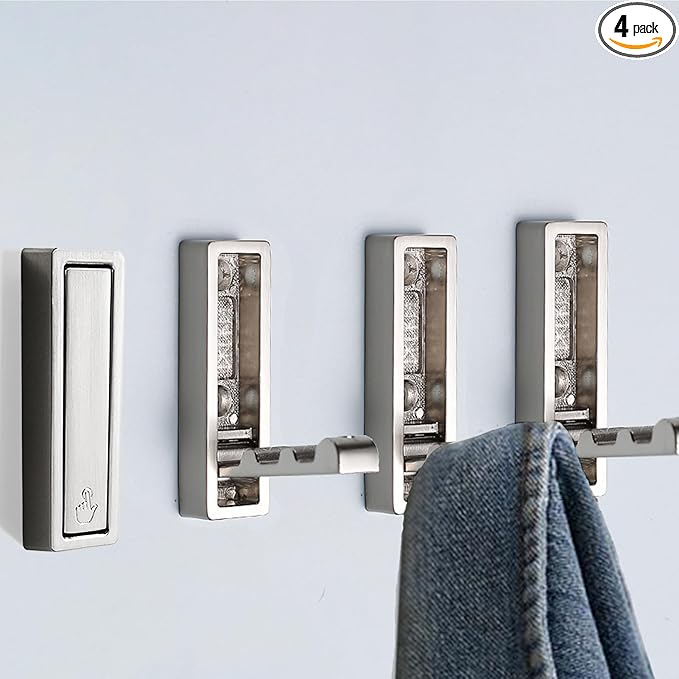 Foldable Coat Hooks 4 Pack,Heavy Duty Wall Hooks for Hanging Coats Towels Backpacks Bags Brushed Nickel Towel Hooks for a Functional Home (Brushed Nickel, 4)