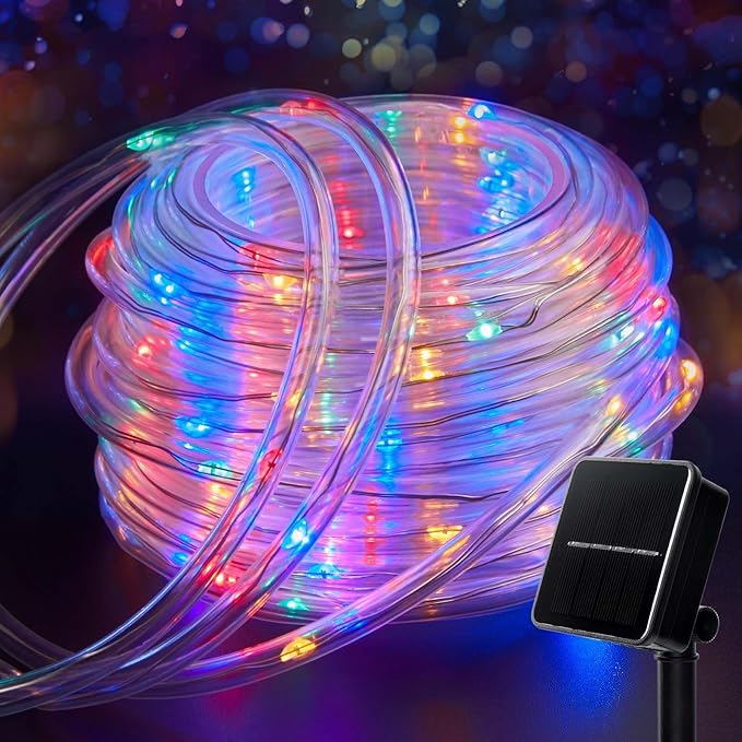 Solar Rope String Lights Outdoor 72Ft 200 Led Waterproof Solar Powered Fairy Lights with 8 Lighting Modes, Copper Wire PVC Tube Lights for Garden Wedding Christmas Party DIY Decor(Multicolor)