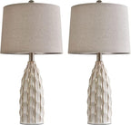 Ceramic Table Lamps Set of 2, 23.75" Modern Farmhouse Bedside Lamp - Cream Nightstand Lamps for Bedroom, Boho Living Room End Tables, Small Office Desk Lamp Decor